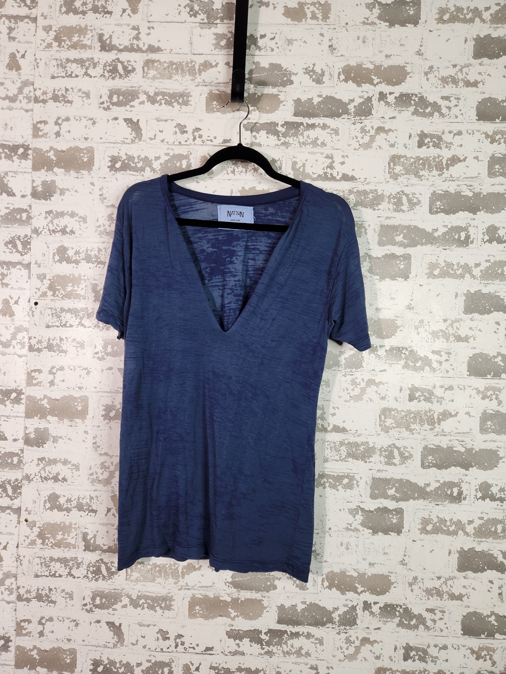 Nation LTD Distressed Burnout Deep V-Neck T-Shirt One Size